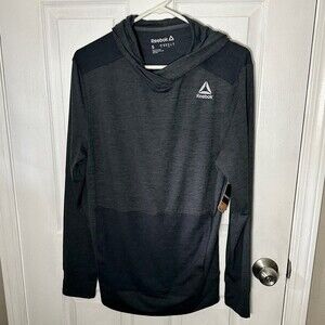 NWT Reebok Gray Black 24/7 Jersey Hoodie Nightfall Caviar Two Tone Size Small